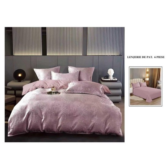                 Lenjerie de Pat cu Inserții Brodate – Set 6 Piese, Pat Matrimonial