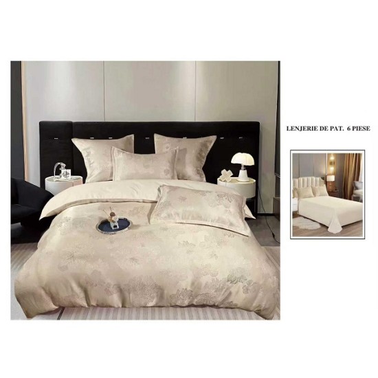                 Lenjerie de Pat cu Inserții Brodate – Set 6 Piese, Pat Matrimonial