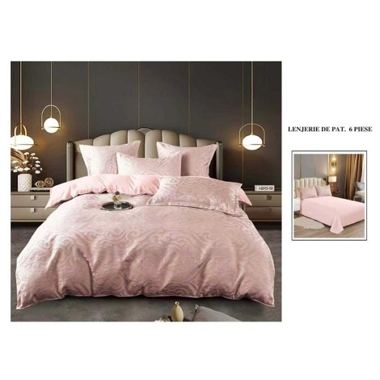                 Lenjerie de Pat cu Inserții Brodate – Set 6 Piese, Pat Matrimonial