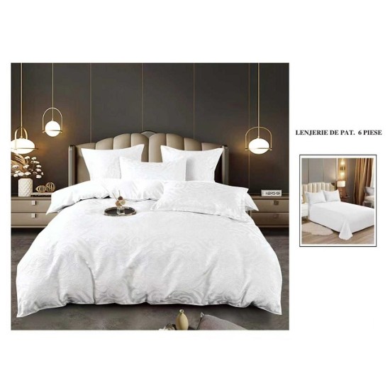                 Lenjerie de Pat cu Inserții Brodate – Set 6 Piese, Pat Matrimonial