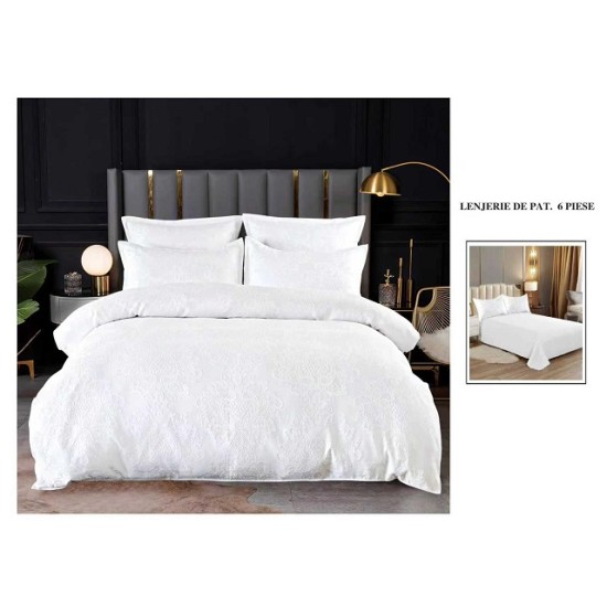                 Lenjerie de Pat cu Inserții Brodate – Set 6 Piese, Pat Matrimonial