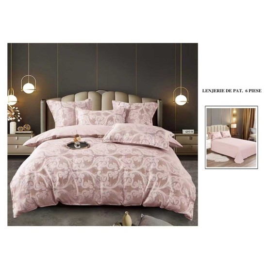                 Lenjerie de Pat cu Inserții Brodate – Set 6 Piese, Pat Matrimonial