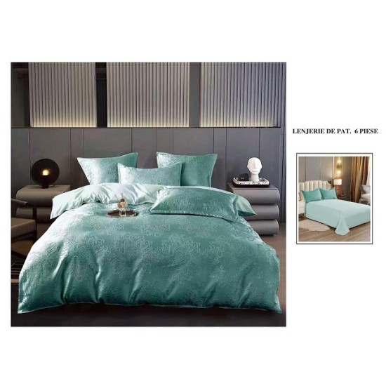                 Lenjerie de Pat cu Inserții Brodate – Set 6 Piese, Pat Matrimonial