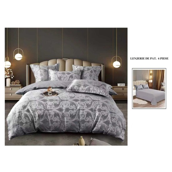                 Lenjerie de Pat cu Inserții Brodate – Set 6 Piese, Pat Matrimonial