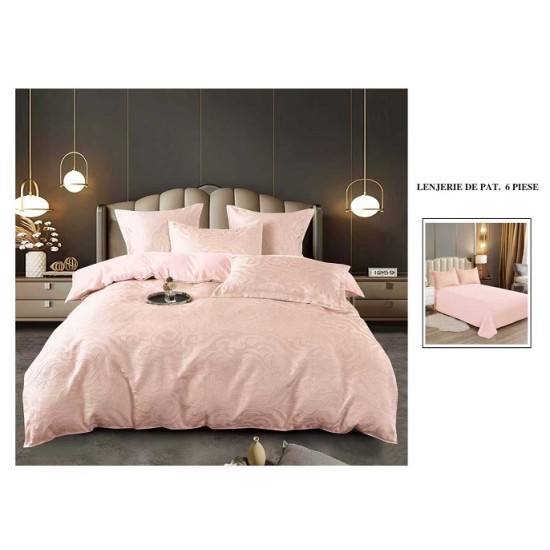                 Lenjerie de Pat cu Inserții Brodate – Set 6 Piese, Pat Matrimonial